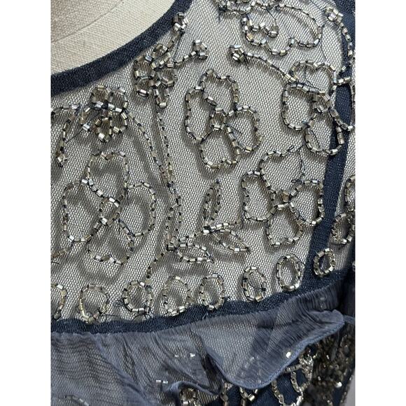 Needle & Thread Linear Butterfly Beaded Sheer Mesh Shift Dress Sz 4 India Made - Picture 7 of 16